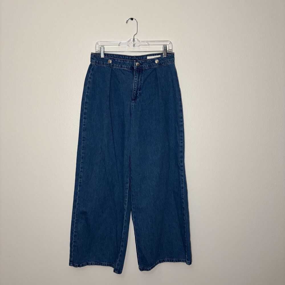 Zara High Waisted Ultra Wide Leg Jeans 6 Medium Wash 100% Cotton